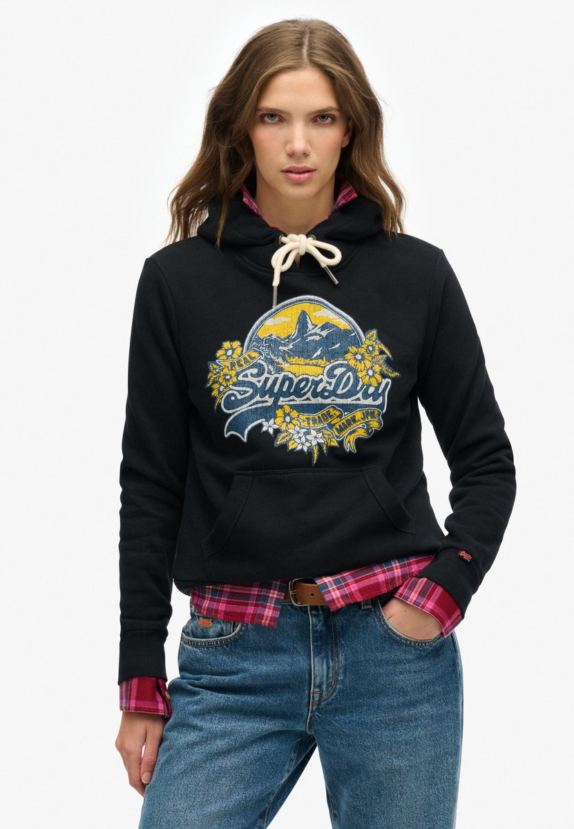 Superdry Hoodie met bloemenprint Dames Hoodies Zwart