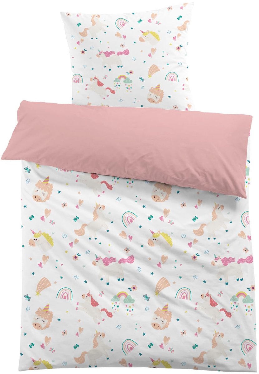 My Ninki ® Magisch Eenhoorn Kinderbed Set Met 3D Print Voor Meisjes - Roze 135x200 cm