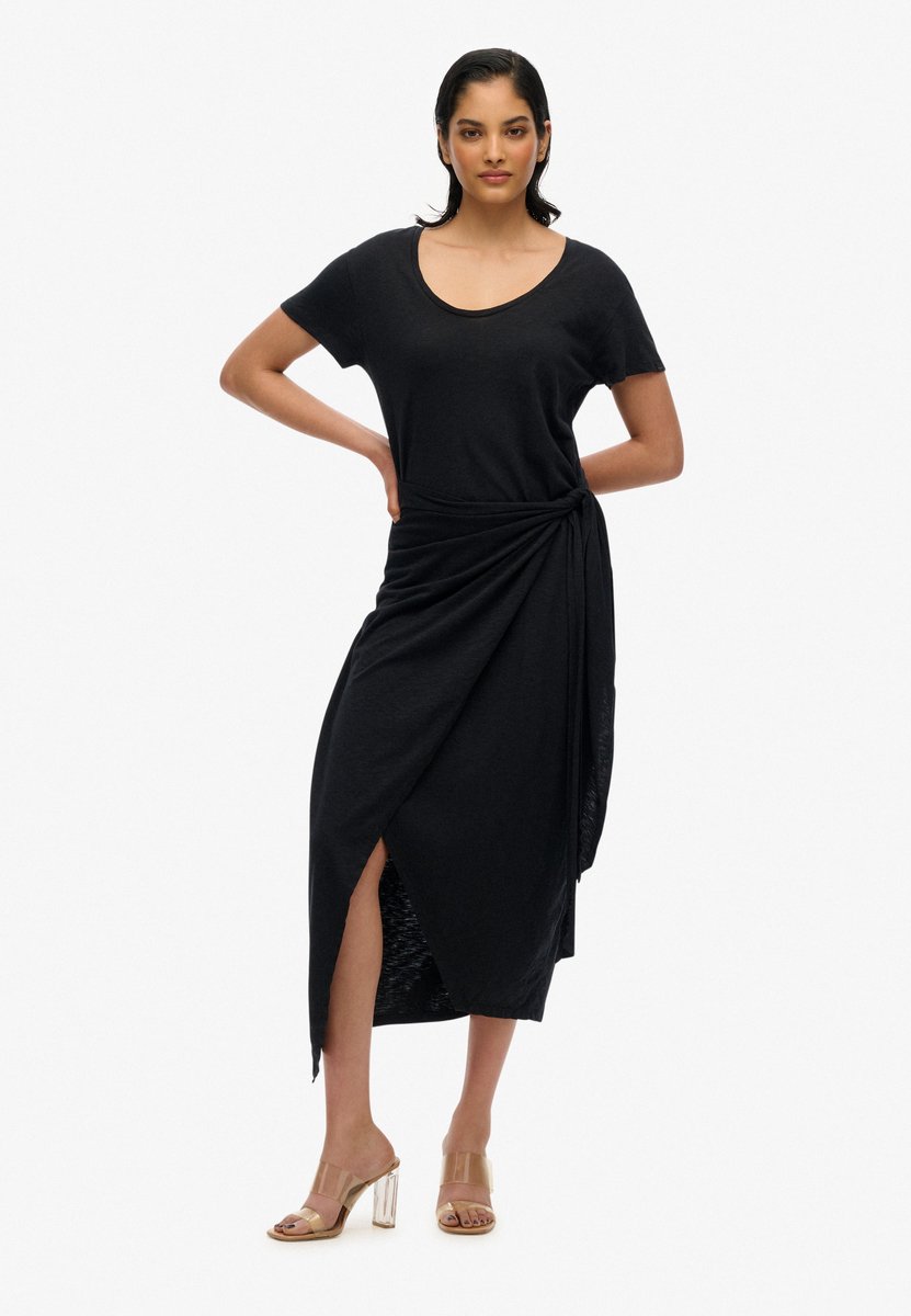 Superdry SLUB MIDI WRAP DRESS Dames Jurk Zwart