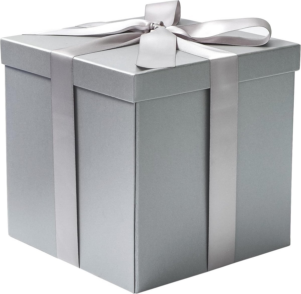 Verjaardagscadeau Box met Deksels, Lint en Tissuepapier, Opvouwbare Geschenkdoos - 10 x 10 x 10 inch, Grijs