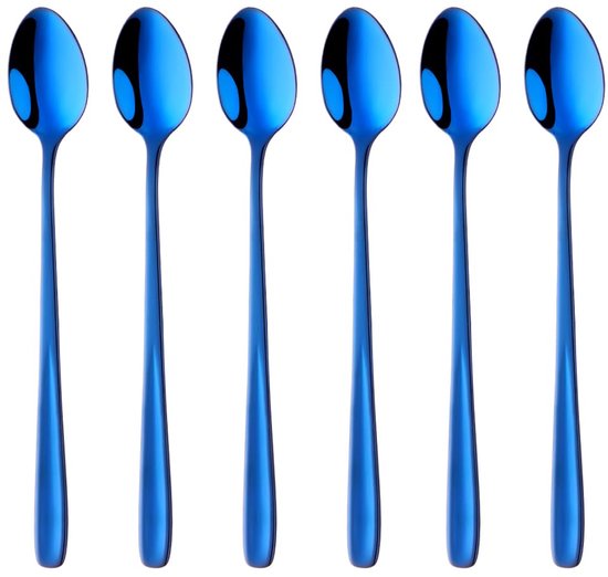 Cuillères longues de Luxe Inovra ® en acier inoxydable de haute qualité pour Café et dessert, Set de 6 de couleur bleue