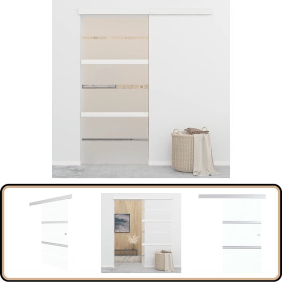 Porte Coulissante 90x205 Cm - Verre ESG Trempé Et Aluminium - Noir - NEUF