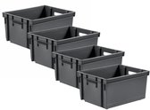 Caisse de rangement empilable EDA - 4x - plastique - 10 litres - L32 x l26 x H18 cm - gris - boîte de rangement - rangement