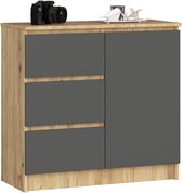Ladekast JERRY met 3 Lades en 2 Deuren / AKORD Furniture Factory / Artisan Eik - Grafietgrijs / 80 x 77 x 35 cm