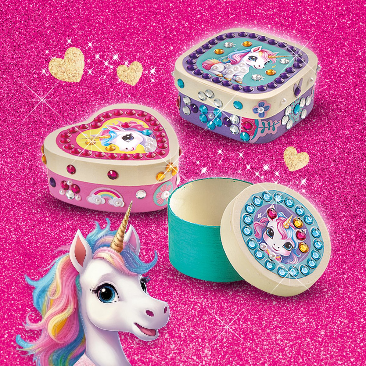 SES Creative Unicorn Diamond Painting - Houten Sieradendoosjes - Voor Meisjes vanaf 5 Jaar - 3 Stuks - Schoencadeautjes Sinterklaas — cadeau in Hobby - foto 4