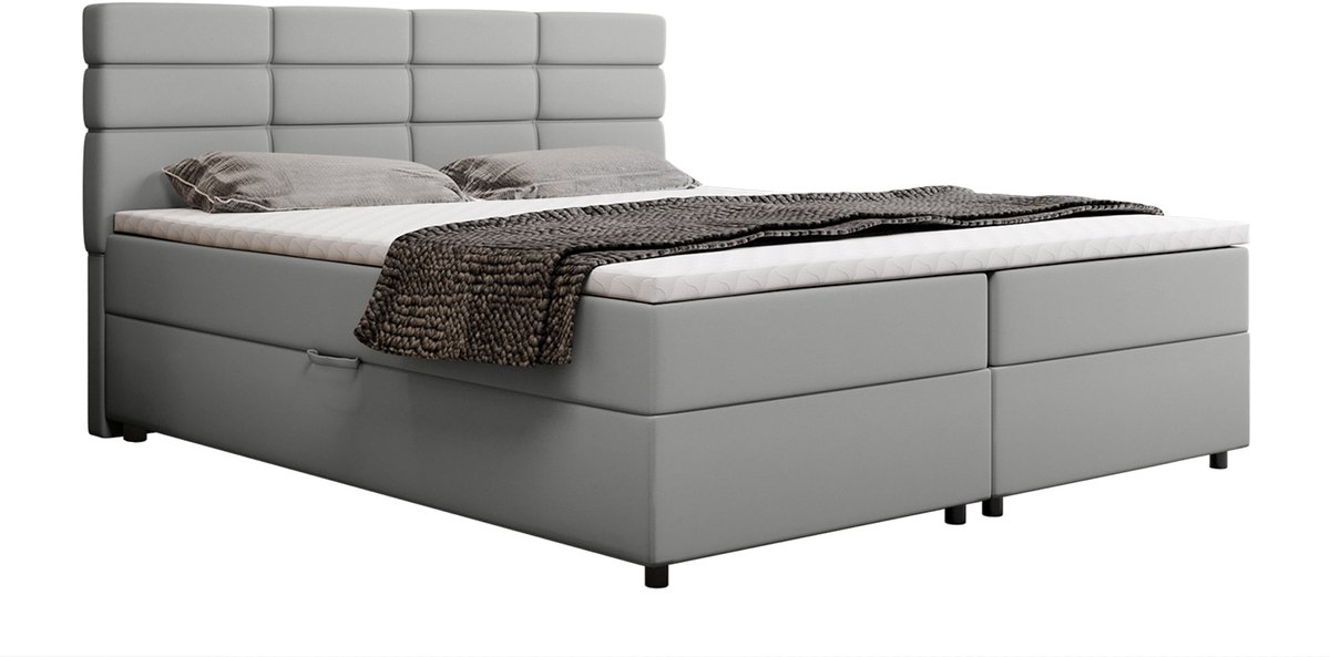 Boxspring met opbergruimte Reve 180 x 200 cm tweepersoons -Inclusief Topper-Lichtgrijs