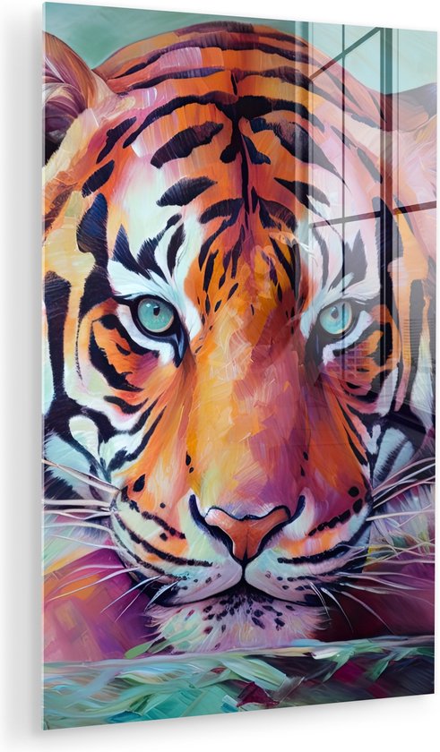 MuchoWow® Peinture sur verre 100x150 cm - Peinture sur verre acrylique - Tigre - Peinture à l'huile - Animaux - Art - Photo sur verre - Peintures