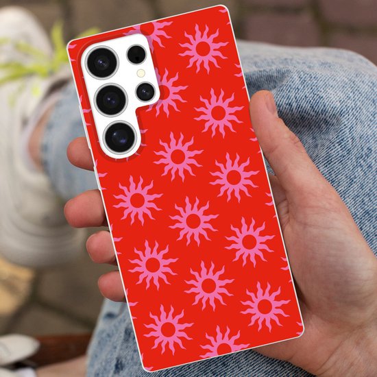 Coque de téléphone compatible avec Samsung Galaxy S25 Ultra - Soleil - Rouge - Rose - Motif - Été - Coque en Siliconen