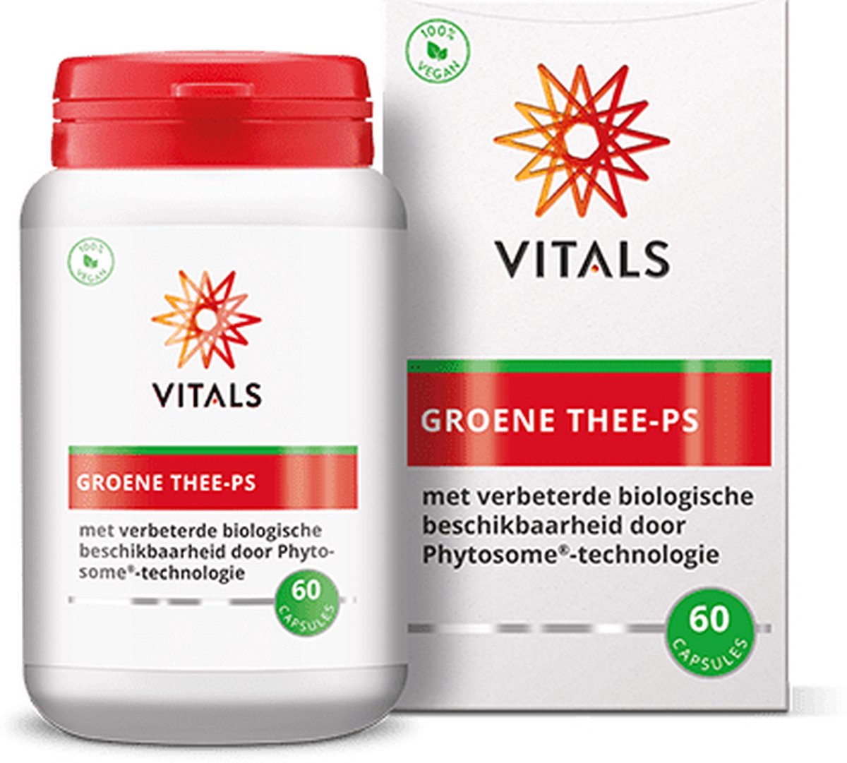 Goedkoopste Vitals Groene Thee-PS - 60 capsules. Cafeïnevrij, met verbeterde biologische beschikbaarheid door Phytosome®-technologie.