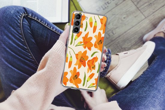 Étui téléphonique Convient pour Samsung Galaxy S21 étui - Fleurs - Lys - Motifs - Étui téléphonique Siliconen Étui téléphonique