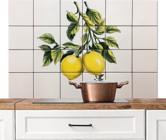 Crédence de Cuisinière en Aluminium 120x80 cm - Citron - Décoration - Branches - Écran Pare-éclaboussures pour Plaque de Cuisson - Protection Murale
