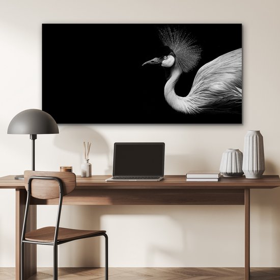 Décoration murale Métal - Peinture Aluminium Industrielle - Grue - Zwart - Wit - Vogel - Animaux - 120x60 cm - Dibond - Photo sur aluminium - Décoration murale industrielle - Pour le salon / chambre