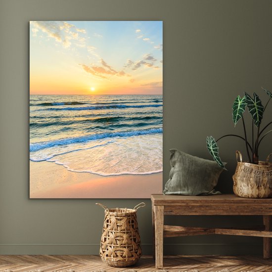 Peinture aluminium 90x120 cm - Décoration murale métal - Plage - Mer - Coucher de soleil - Vague - Décoration murale métallique salon - Décoration industrielle - Photo sur dibond - Accessoires industriels chambre à coucher