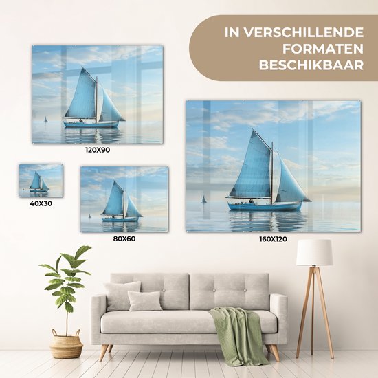 MuchoWow® Tableau sur verre 80x60 cm - Tableau sur verre acrylique - Voilier - Lac - Water - Maritime - Nature - Photo sur verre - Décoration murale salon - Décoration murale chambre - Peintures