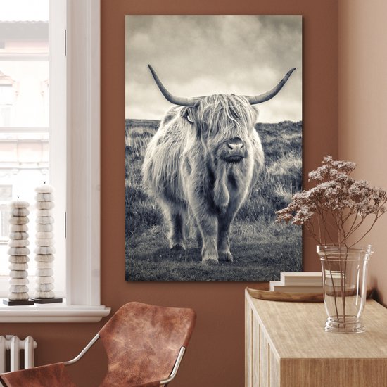 Tableau aluminium 60x90 cm - Décoration murale métal - Highlander écossais - Animaux - Nuages ​​- Vache - Nature - Décoration murale métal salon - Décoration industrielle - Photo sur dibond - Accessoires industriels chambre