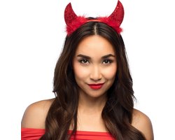 Boland - Diadeem duivelhoorntjes Demoon rood Rood - Één maat - Kinderen en volwassenen - Vrouwen - Duivel - Demoon - Halloween - Cosplay - Themafeest - Carnaval