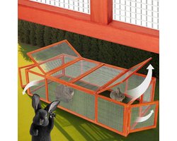 tectake® XXL Konijnenhok met vrijloop - Buitenverblijf van hout en metaalgaas - Knaagdierenhok met 4 deuren - 2 dakopeningen en 2 zijdeuren - 181x90x48 cm - Bruin