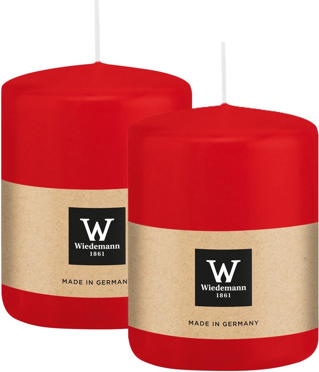 Wiedemann Cilinderkaars/stompkaars - 2x - rood - 6 x 8 cm - 29 branduren - zuilkaarsen