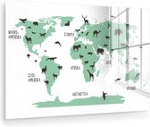 Peinture sur Verre - Carte du Wereldkaart - Enfants - Animaux - Vert - 120x80 cm - Peintures sur Verre Peintures - Photo sur Glas