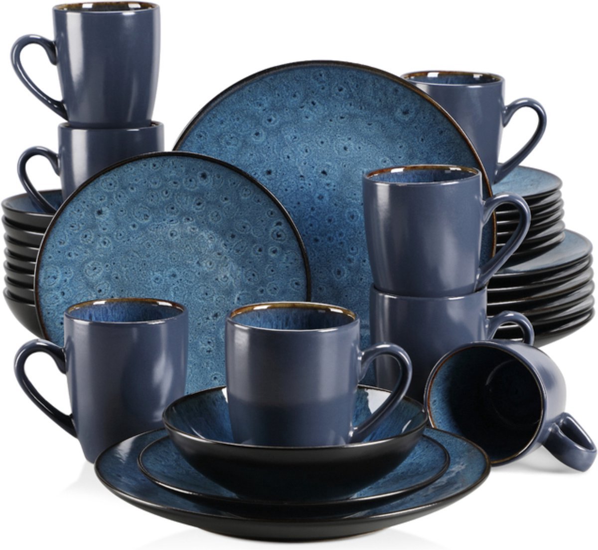 Serviesset - Blauw Porselein - 8 Persoons - 32 Delig - Luxe Bordenset