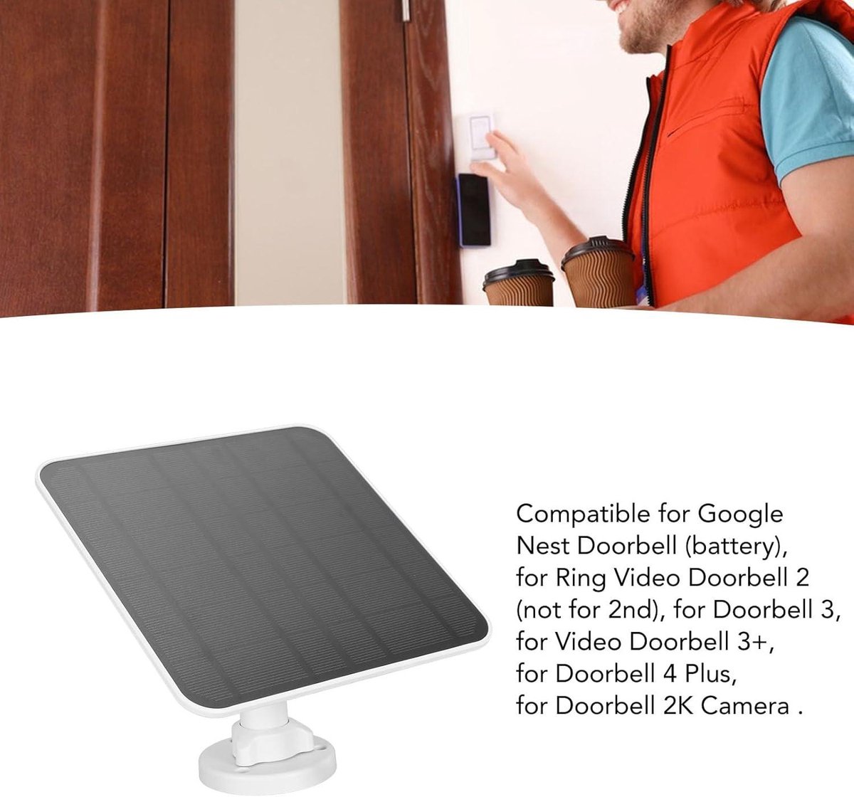 10W Zonnepaneel voor Beveiligingscamera, Zonnepaneel voor Nest, Deurbel 2K Camera, Ring Video Doorbell 2, Deurbel 3/4 Plus, 360 Graden Verstelbaar, IP66 Waterdicht, 9,8ft Kabel