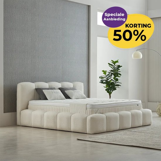 Boxspring met opbergruimte - 160x200 - Wit - Kaona Inclusief matras en ...