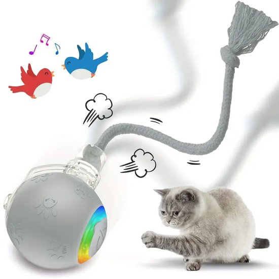 Elektrisch Kattenbalspeelgoed - Interactief Kattenspeeltje - Automatisch Rollend Slim Kattenspeelgoed Voor Katten - Oplaadbaar - Speelgoed Voor Huisdieren - Snel Rollen Op Tapijt - Voor Interactief Spelen Binnenshuis - Grijs - met geluid - 1 Stuk