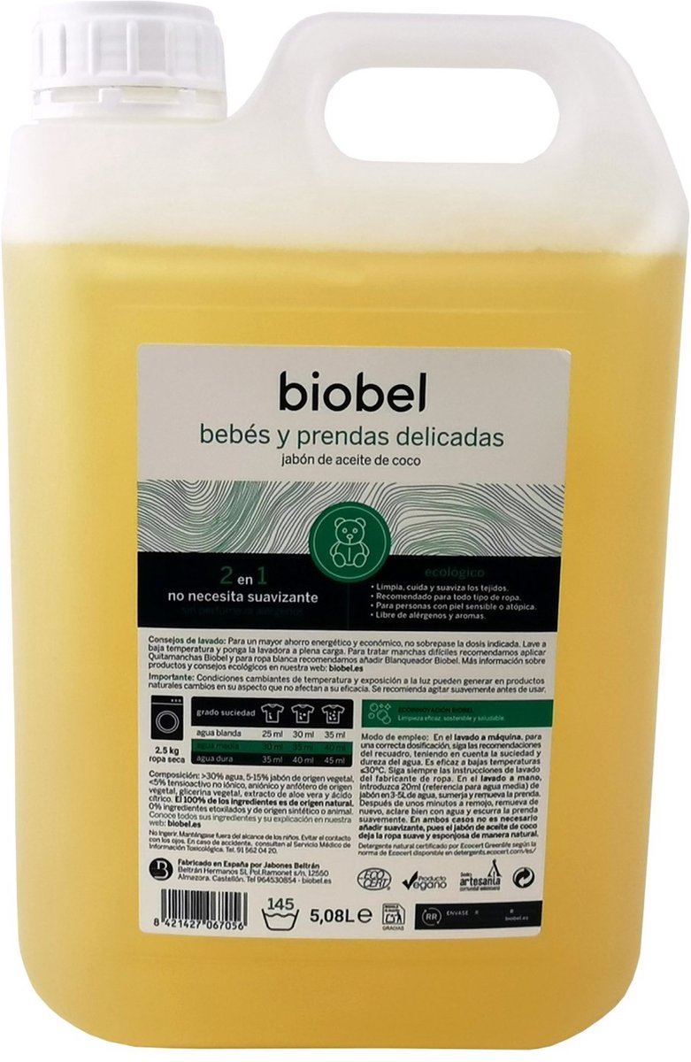 Goedkoopste Biobel – Vloeibaar Wasmiddel voor Delicate en Babykleding – 5L – 100 Natuurlijk