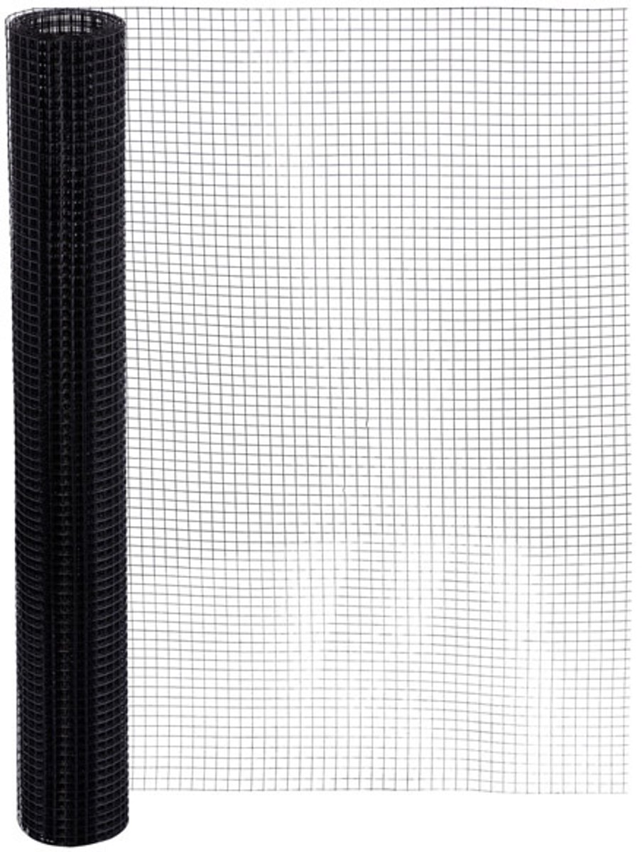 Volieregaas 12x12mm 1,00mm 100cm x 25m Zwart gecoat RVS.