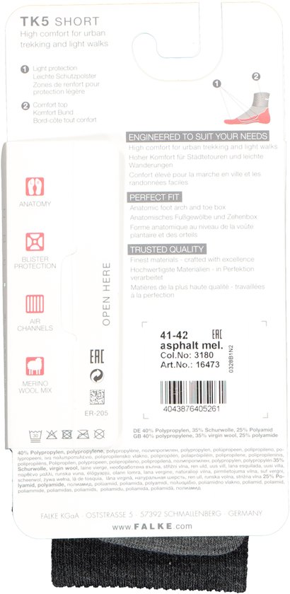 Chaussettes de randonnée FALKE TK5 courtes pour femmes - Asphalt Melange - Taille 39/40