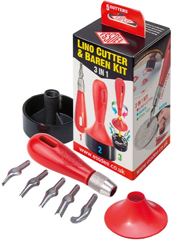 Essdee Lino Cutter & Baren Kit - 3 in 1 set met 5 cutters voor linocut