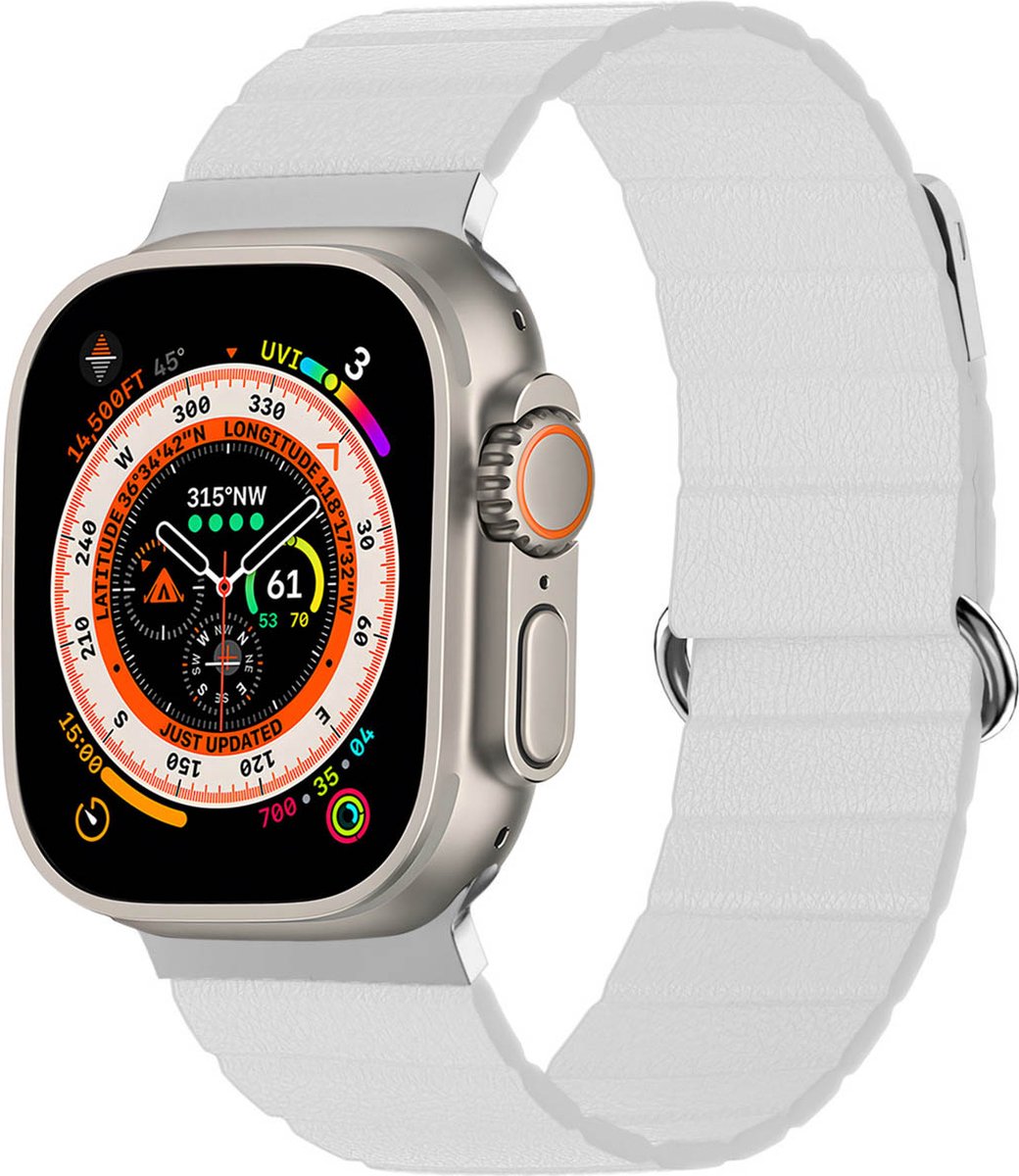 iMoshion Bandje Geschikt voor Apple Watch Bandje Series 1 / 2 / 3 / 4 / 5 / 6 / 7 / 8 / 9 / SE / Ultra (2) - 42 / 44 / 45 / 49 mm - iMoshion Magnetisch lederen band - Wit