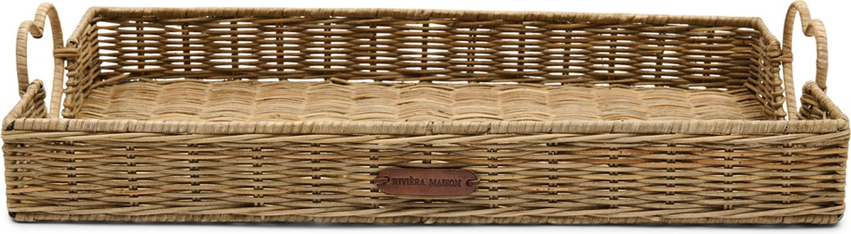 Riviera Maison Dienblad rechthoek Bruin - Happy Heart Serveerblad met handvaten hartje - Rattan