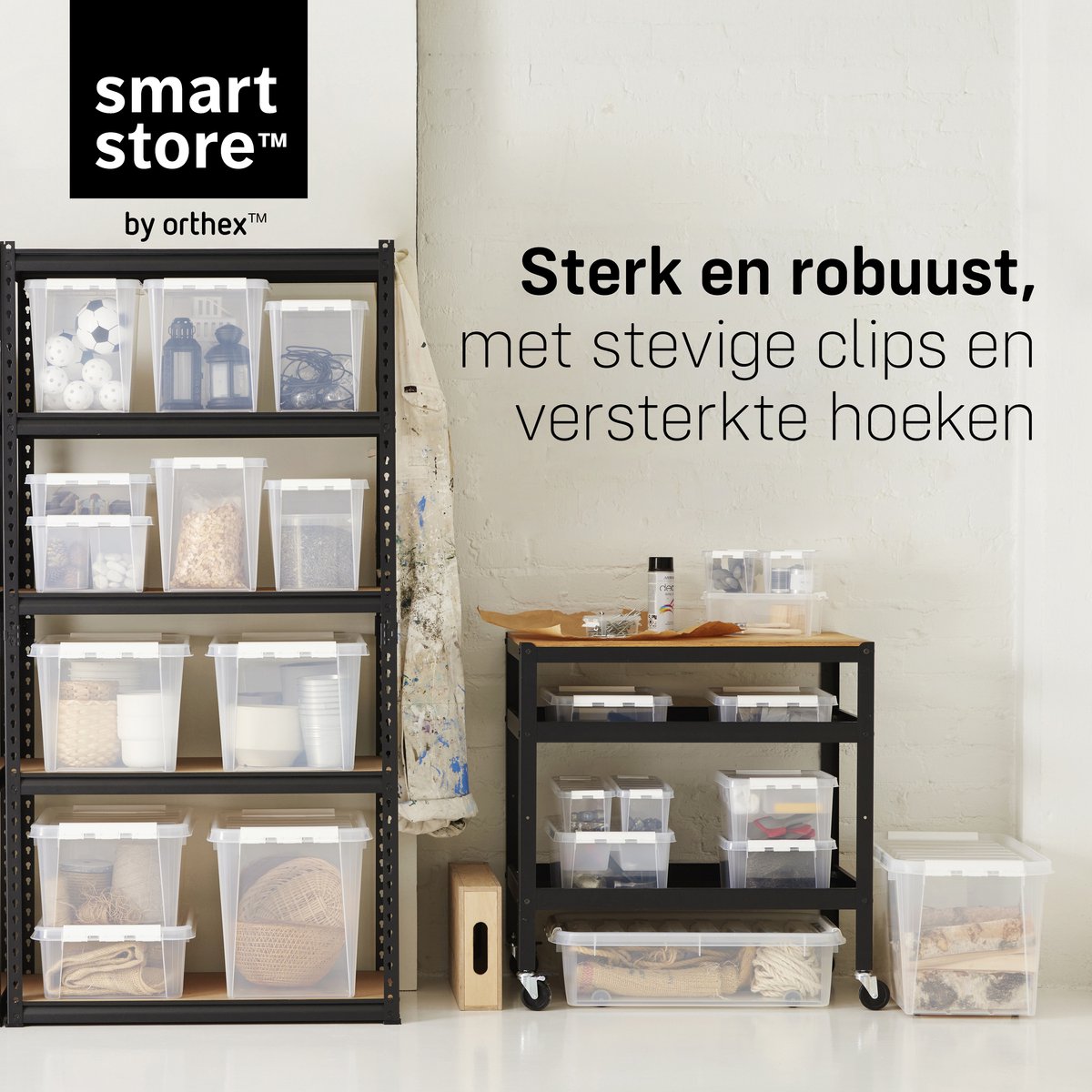 SmartStore opbergboxen 32l (2 stuks) verstevigd, transparant, 10 jaar garantie, geschikt voor levensmiddelen, clipsluiting, stapel- en nestbaar, BPA-vrij l50 x b39 x h26cm