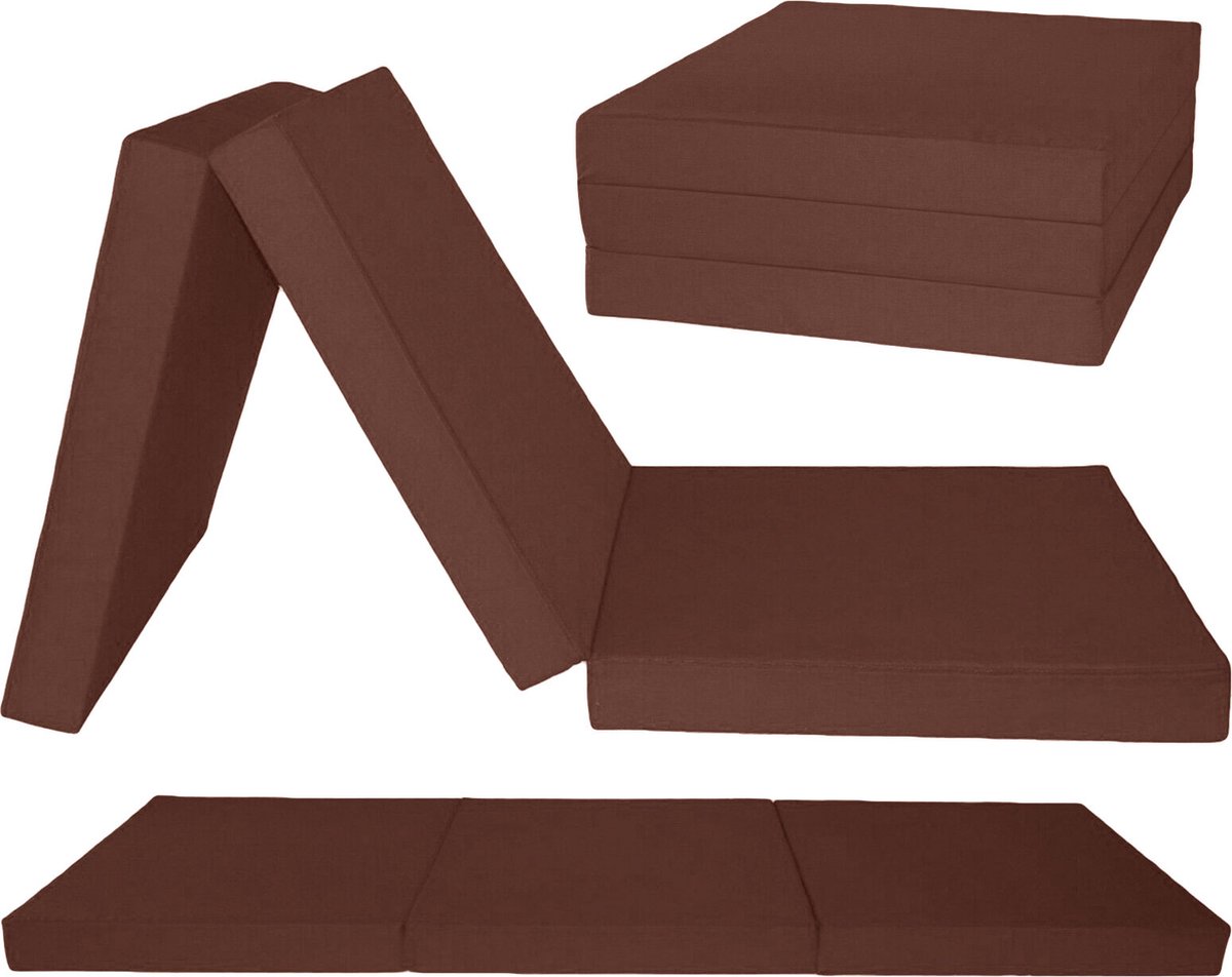 Logeermatras Extra Dik - Licht Bruin - Opvouwbaar Camping Matras - 195 x 80 x 15 cm