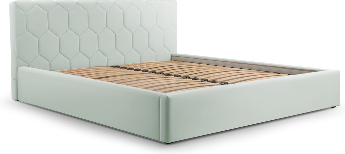 Tweepersoonsbed met fluwelen bekleding, met hoofdeinde, lattenbodem, bed voor volwassenen - BED 02 - 140x200 - Mintgroen (TRINITY 21)