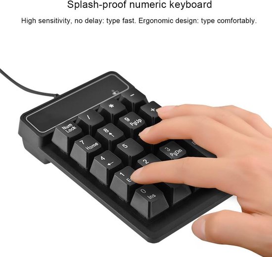 USB Wired Numeriek Toetsenbord Mechanisch Feel Number Pad Toetsenbord 19 Toetsen Waterdicht Voor Laptop Desktop Pc Notebook Zwart