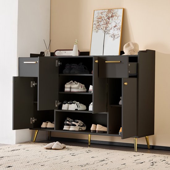 Armoire à chaussures Gotagee avec 2 tiroirs et 4 portes pieds en métal, armoire sur pied
