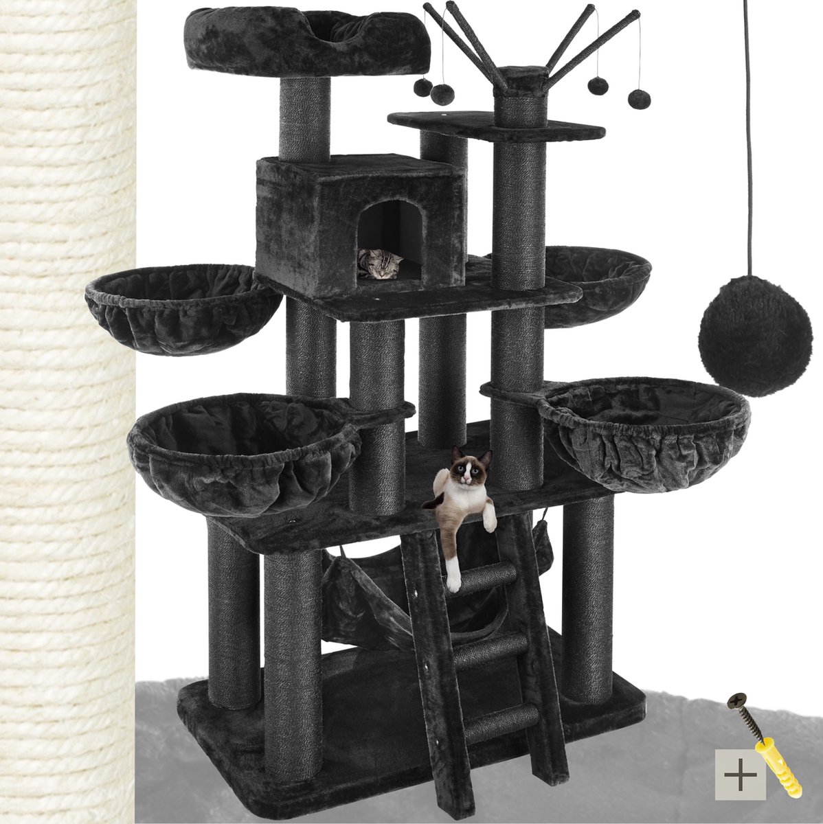Tectake® - Krabpaal Gismo 195cm - Zwart