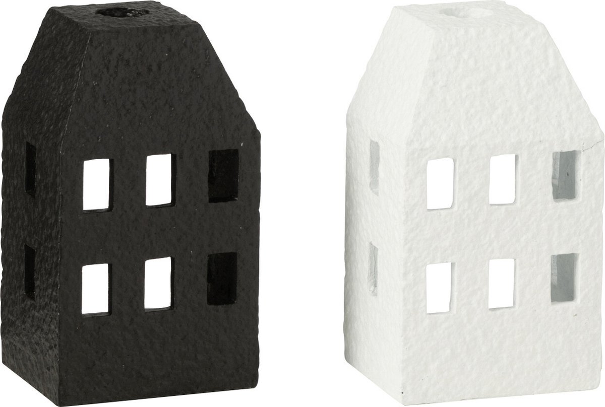 J-Line kandelaar Huis - cement - zwart/wit - 2 stuks Multi