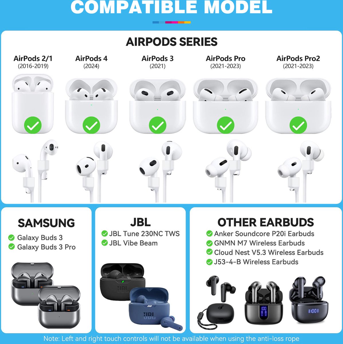 YONO Magnetische Band geschikt voor Apple Airpods - 4 3 2 1 - Pro - Siliconen Koord voor Oordopjes Draadloos - Anti Lost Strap - 80cm - Zwart – foto 3