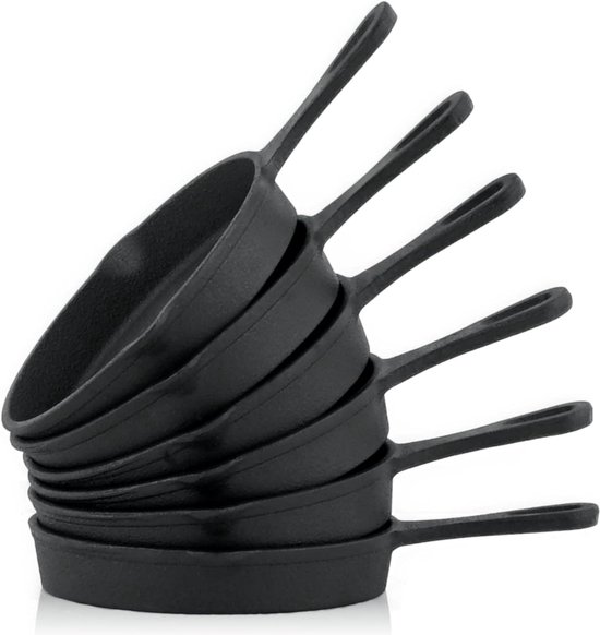 Gietijzeren grillpannetjes (set van 6) | 13 cm | al ingebrand