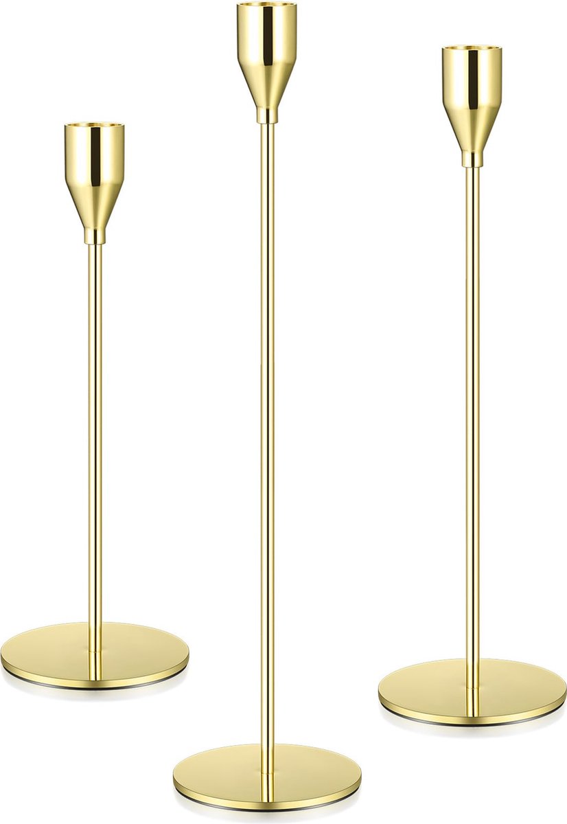La'Moussawi ® Stijlvolle Set van 3 Gouden Kandelaar voor Feestelijke Decoraties en Tafeldecoratie