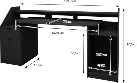 Computerbureau met lade 179,8x90,6x55 cm zwart in MDF ML design