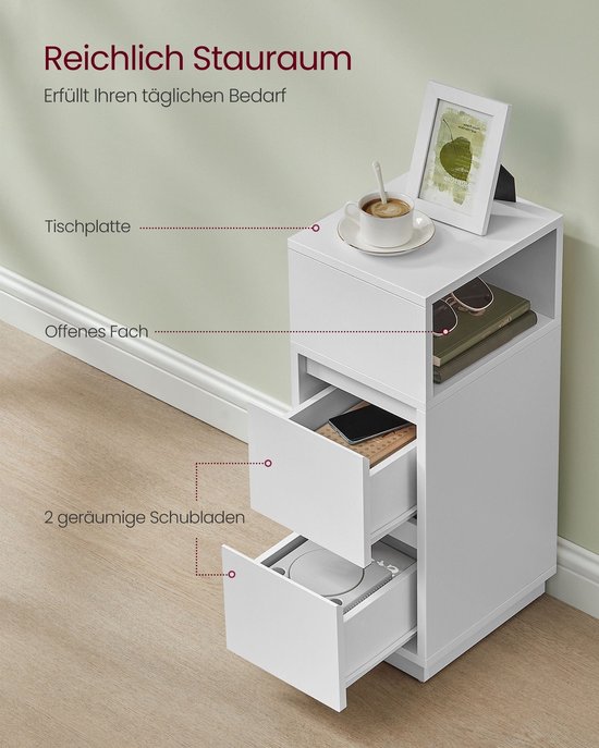 VOUNOT® Nachtkastje Set van 2, Smalle Bijzettafel met 2 Open