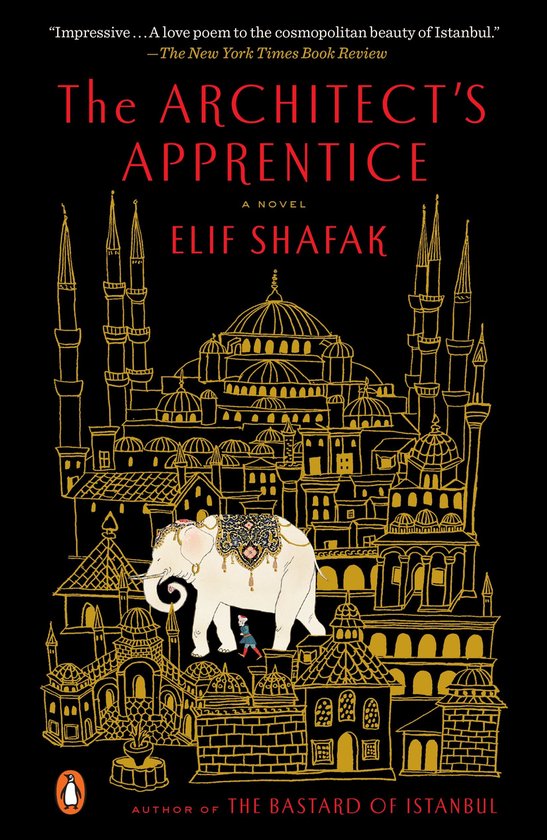 Boekomslag 'The Architect's Apprentice' met een olifant en Istanbulse architectuur.