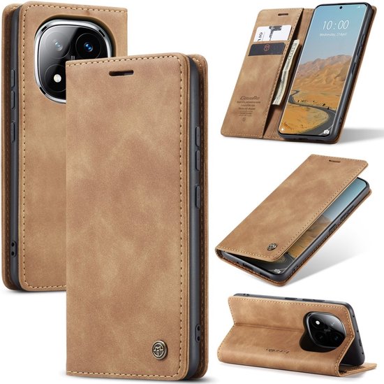 CaseMe Case - Convient pour Xiaomi Redmi Note 14 Pro 5G / Pro+ / Poco X7 Case - CaseMe Book Case - Marron