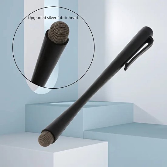 Touchscreen Pen - Stylus Pen voor Smartphone / Tablet PC Schrijven - Tekenen - kleur zwart - met silver fiber cloth head van Jinfa® — afbeelding 3