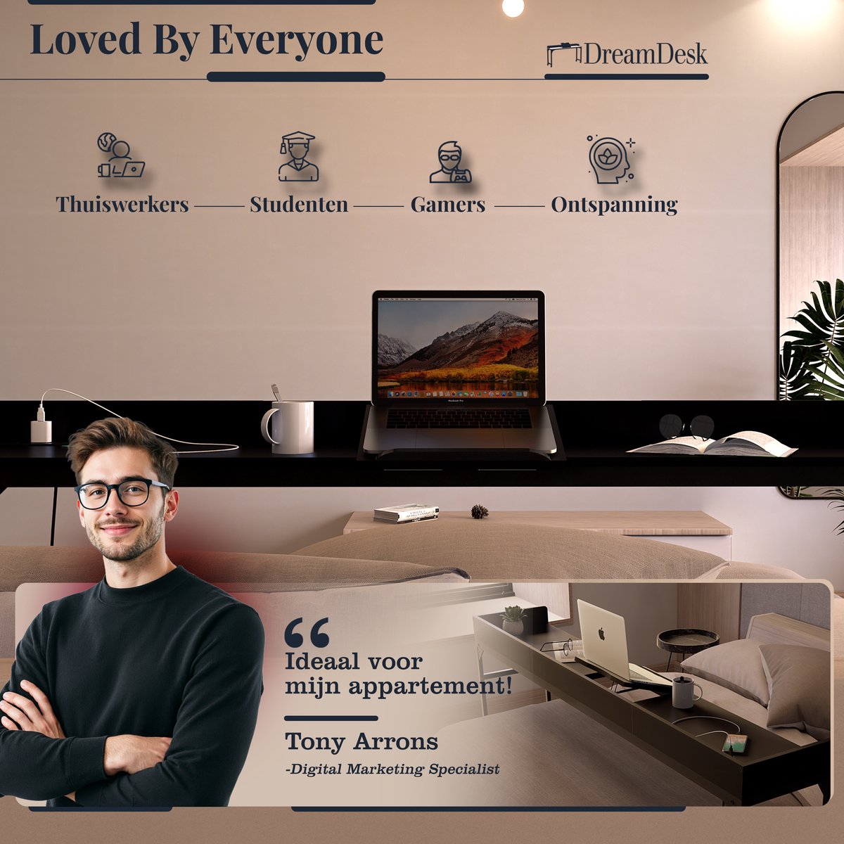 DreamDesk Bedtafel Op Wielen Verstelbare Tafel Voor Over Bed Bed Tafel - 213 cm - Bedtafels