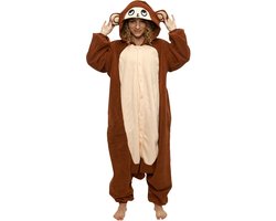 KIMU® Onesie Aap Pak - Maat S-M of 158-164 - Apenpak Monkey Kostuum Bruin Chimpansee Pak - Jungle Jumpsuit Dierenpak Pyjama Dames Heren Halloween